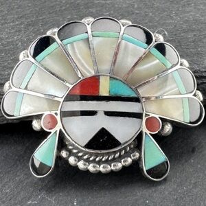 Native American Sunface, Inlay Pendant Sterling Silver